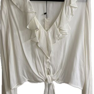 Mustard Seed Cream “Knot Over You” Ruffle Tie-Front Blouse